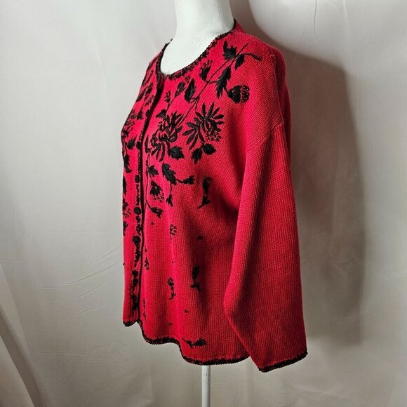 Heirloom Collectibles Large Vintage Cardigan Red Sweater Embroidered 90's Y2K - Picture 4 of 8